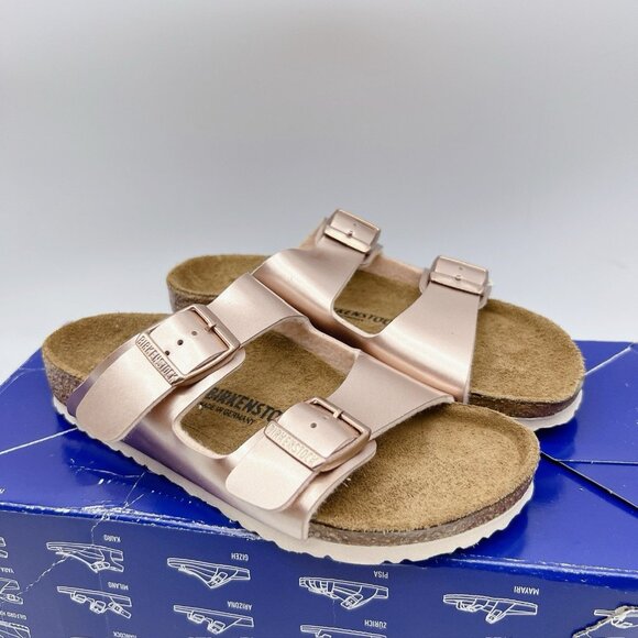 Birkenstock Arizona Birko Flor Kids Sandal Metallic Copper Pink EU 32 US 1- 1.5 - Picture 1 of 14